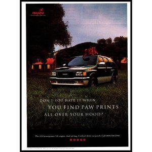 1995 Isuzu Rodeo 4x4 Vintage Print Ad Cabin Camp Lion Wilderness Wall Art